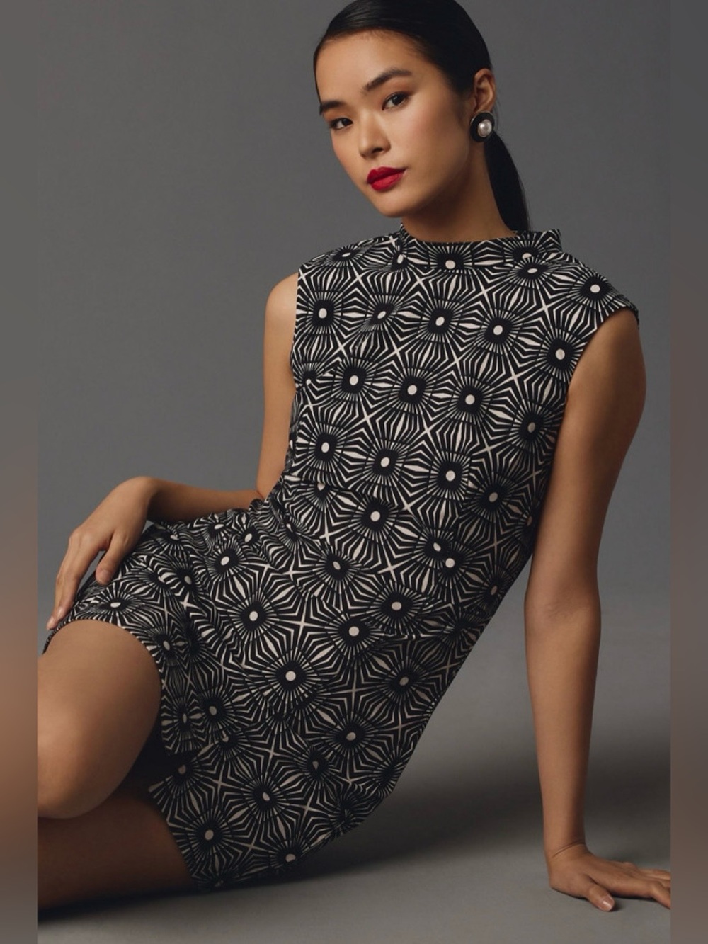 Anthropologie Mock Neck Sleeveless Seamed Geometric Mini Dress Size S